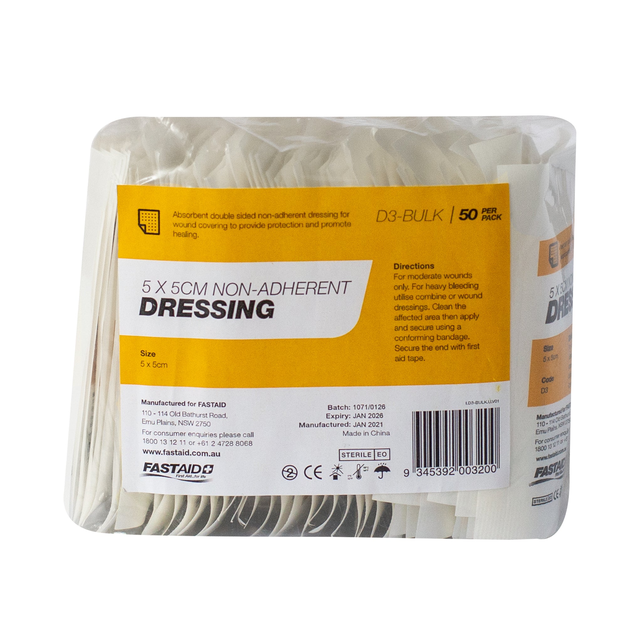 FastAid Non-Adherent Dressing 5 x 5cm 50pk
