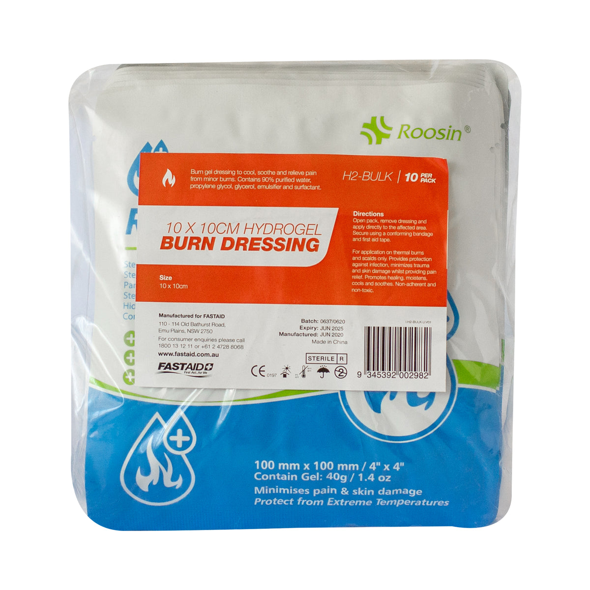 FastAid Hydrogel Burn Dressing 10 x 10cm 10pk