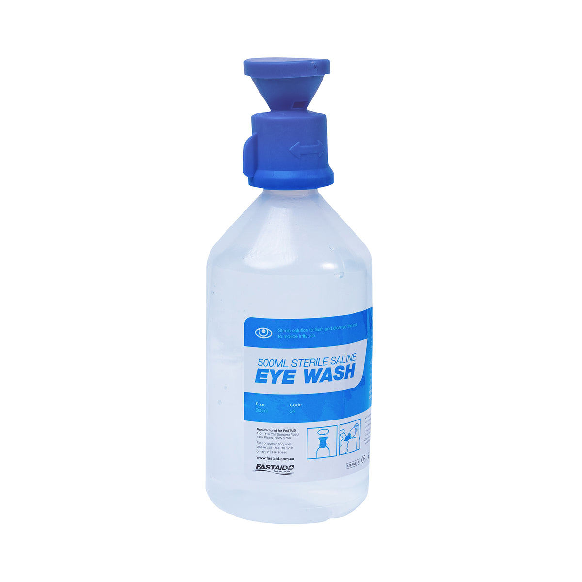 FastAid S4 500ml Eye Wash With Eye Shower and Wall Bracket