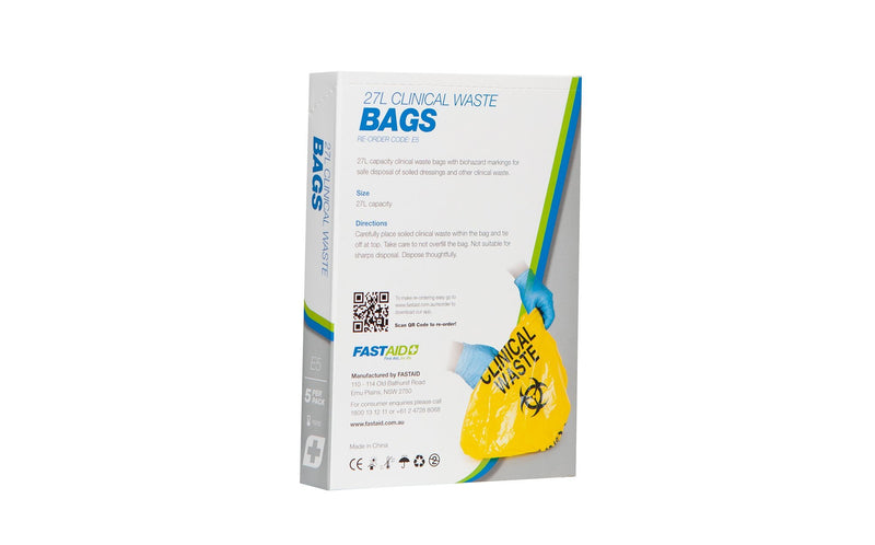 E5, Clinical Waste Bags, 27L, 5pk