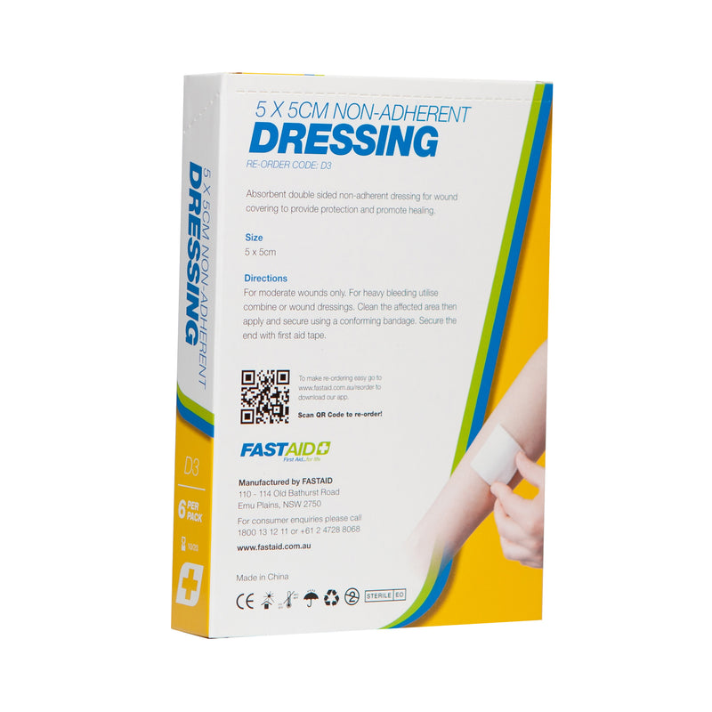 FastAid D3 Non-Adherent Dressing 5 x 5cm 6pk