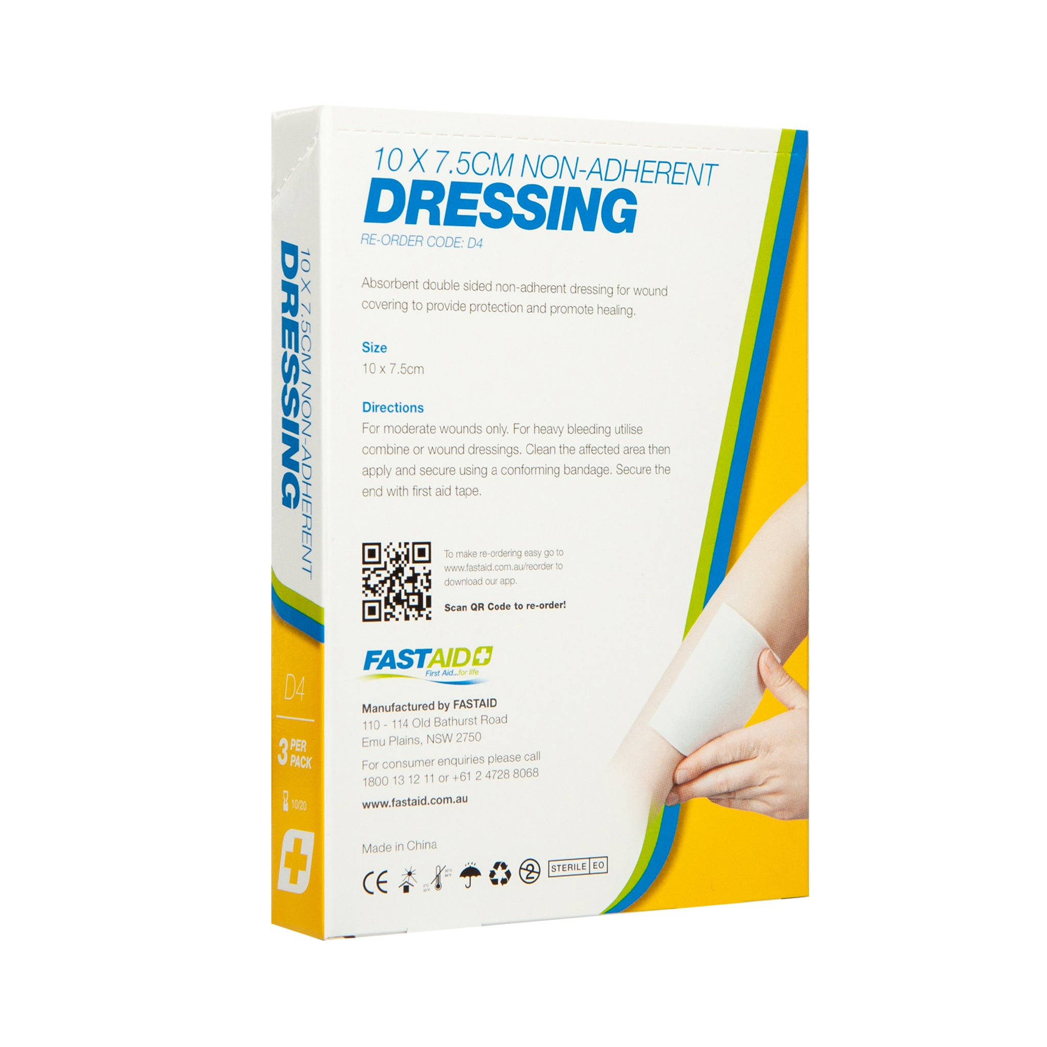 FastAid D4 Non-Adherent Dressing 10 x 7.5cm 3pk