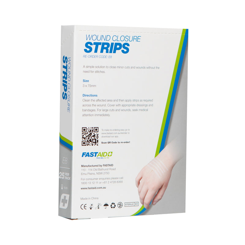 FastAid E8 Wound Closure Strips 3 x 75mm 5 x 5pk