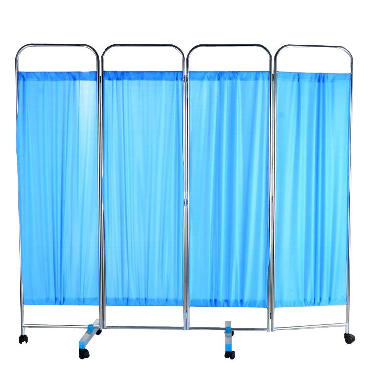 Privacy Screen, Four-Fold With Wheels, Stainless Steel Frame