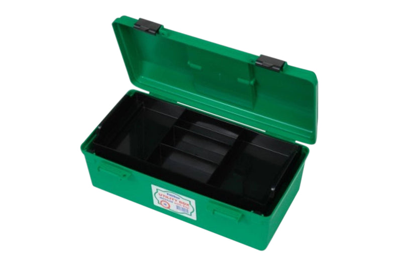Plastic First Aid Box, 1 Tray, Large, Green, Empty