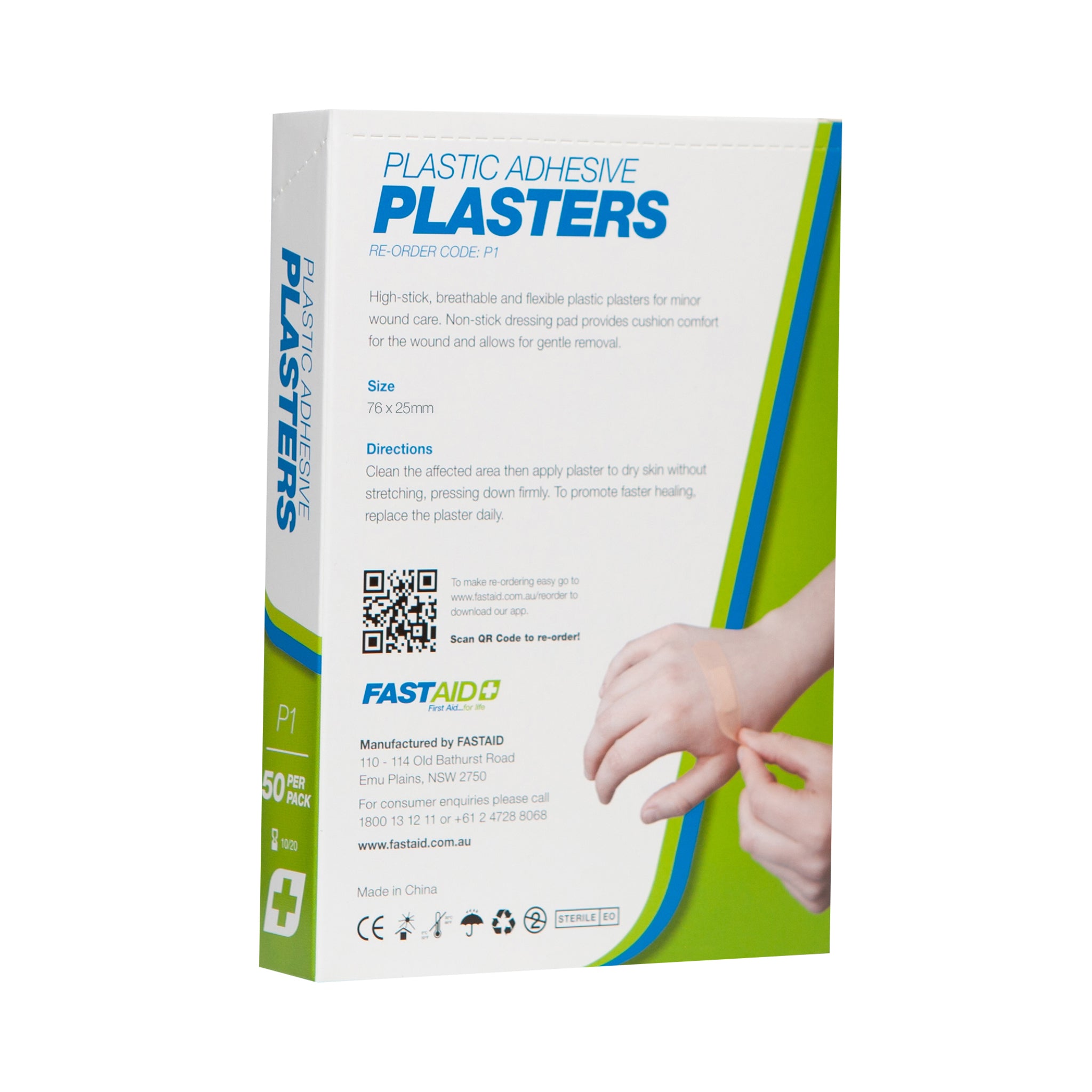 FastAid P1 Adhesive Plasters Plastic 76 x 25mm 50pk