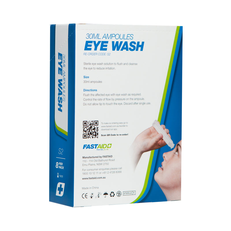 FastAid S2 Eye Wash Ampoules 30ml 8pk