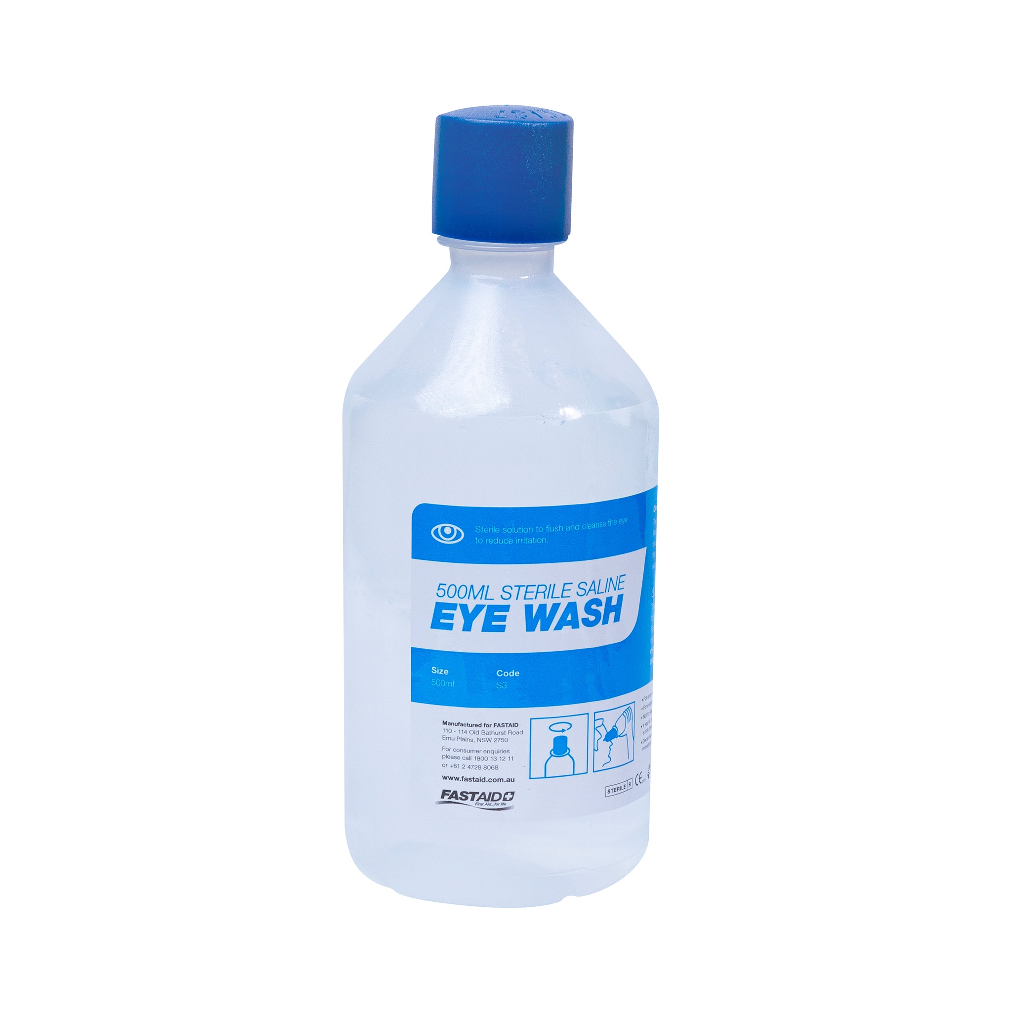 FastAid S3 500ml Eye Wash With Wall Bracket